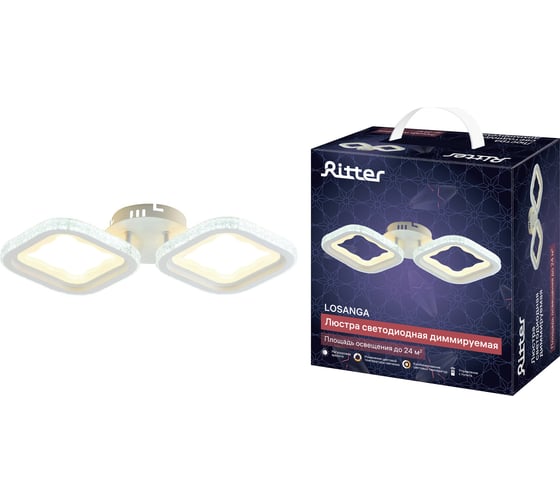 Потолочная люстра RITTER LED диммер LOSANGA с ДУ, 3 режима, 465x220x90, 80Вт, 24м, белый, , 52930 3 1