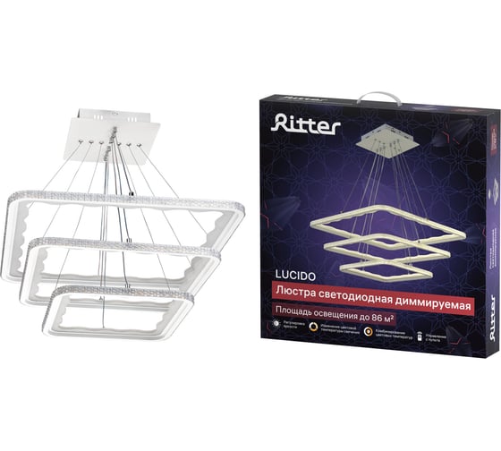 Потолочная люстра RITTER LED диммер LUCIDO ДУ D600x1000 284Вт 2700+6400/4200/6400+2700 86м бел 51646 4