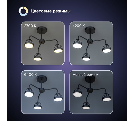 Люстра RITTER светодиодная диммируемая MATTINO с ДУ 3 режима 600x300 48Вт 2700/4200/6400 16м чер 51593 1