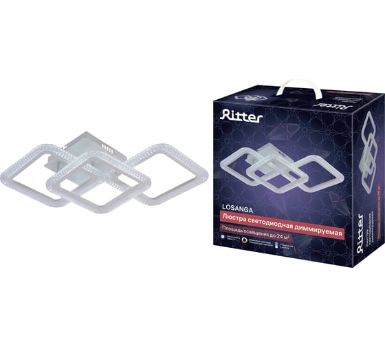 Потолочная люстра RITTER LED диммер LOSANGA ДУ 3 режима 685x325x120 78Вт 3000К/4200К/6300К 24м бел 52926 6 1