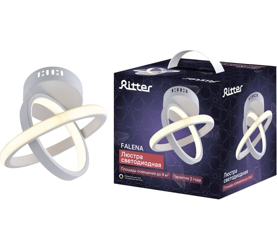 Потолочная люстра RITTER LED диммер FALENA 3 режима 220x220x180 24Вт 2700K/4000K/6400K 9м бел 51622 8