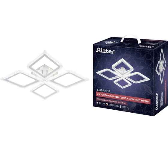 Потолочная люстра RITTER LED диммер LOSANGA с ДУ, 3 режима, 510x510x75, 82Вт, 25м, белый, , 52928 0