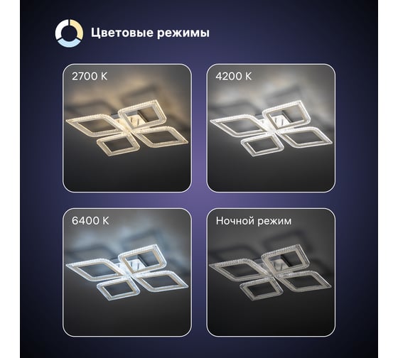 Потолочная люстра RITTER LED диммер LOSANGA с ДУ, 3 режима, 510x510x75, 82Вт, 25м, белый, , 52928 0