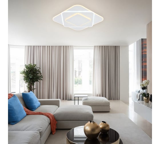 Люстра RITTER LED диммер GALASSIA с ДУ 3 режима 485x485x55 88Вт 2700+6400/4200/6400+2700 29м бел 51583 2