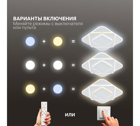 Люстра RITTER LED диммер GALASSIA с ДУ 3 режима 485x485x55 88Вт 2700+6400/4200/6400+2700 29м бел 51583 2