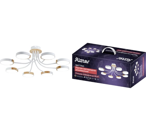 Потолочная люстра RITTER LED диммер MATTINO ДУ 3 режима O800x220 136Вт 2700/4200/6400 46м бел/дерево 51658 7 1