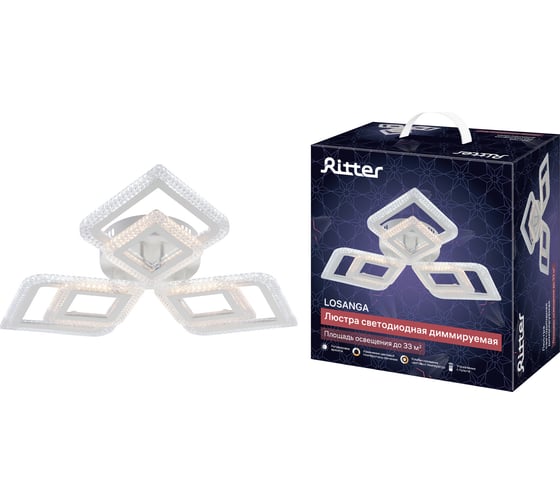 Потолочная люстра RITTER LED диммер LOSANGA, с ДУ, 3 режима, O715x85, 108Вт, 33м, белый, , 52929 7