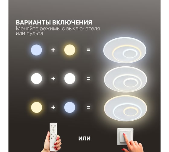 Люстра RITTER LED диммер GALASSIA с ДУ 3 режима 475x55 68Вт 2700+6400/4200/6400+2700 23м бел 51581 8