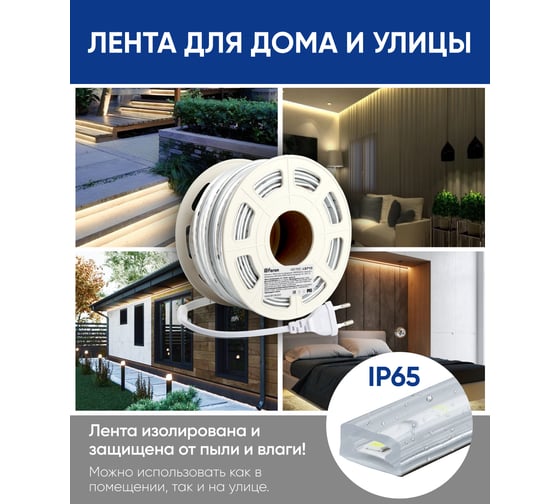 Светодиодная лента FERON 120smd(2835)/м 10вт/м 220v длина 25м, 4000k, ip65, ls710 48765