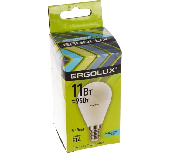 Электрическая светодиодная лампа Ergolux LED-G45-11W-E14-4K Шар 11Вт E14 4500K 13628
