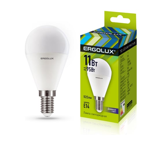 Электрическая светодиодная лампа Ergolux LED-G45-11W-E14-6K Шар 11Вт E14 6500K 13629