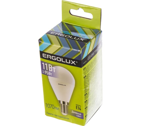 Электрическая светодиодная лампа Ergolux LED-G45-11W-E14-6K Шар 11Вт E14 6500K 13629