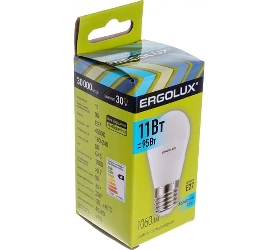 Электрическая светодиодная лампа Ergolux LED-G45-11W-E27-4K Шар 11Вт E27 4500K 13631