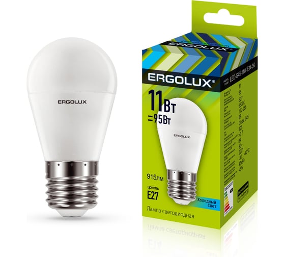 Электрическая светодиодная лампа Ergolux LED-G45-11W-E27-4K Шар 11Вт E27 4500K 13631