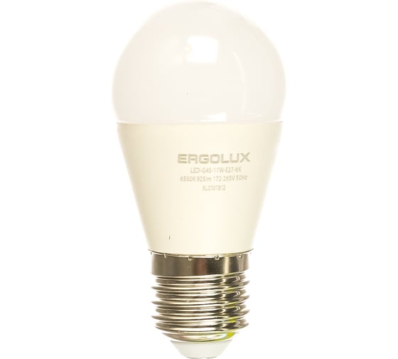 Электрическая светодиодная лампа Ergolux LED-G45-11W-E27-6K Шар 11Вт E27 6500K 13632