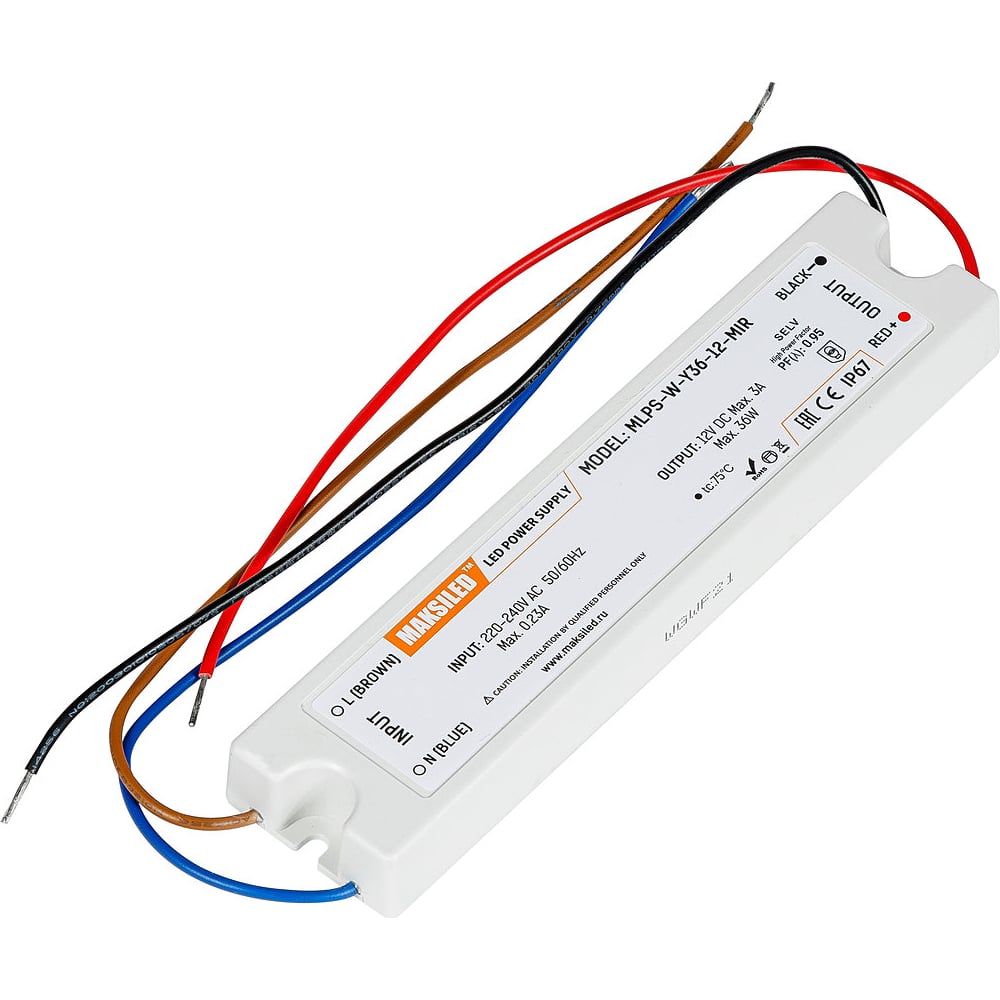 Блок питания для светодиодной ленты MAKSILED 12в, 36вт, ip67, 3a ...
