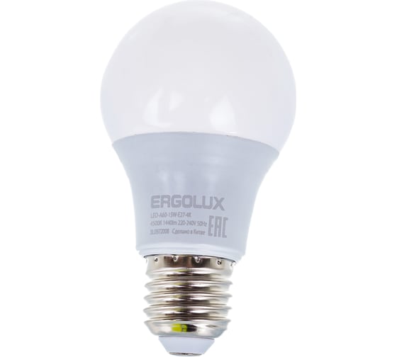 Электрическая светодиодная лампа Ergolux LED-A60-15W-E27-4K ЛОН 15Вт Е27 4500К 13638