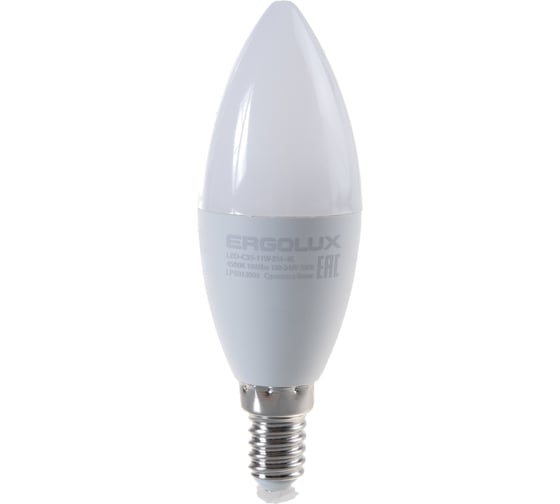 Электрическая светодиодная лампа Ergolux LED-C35-11W-E14-4K Свеча 11Вт E14 4500K 13619