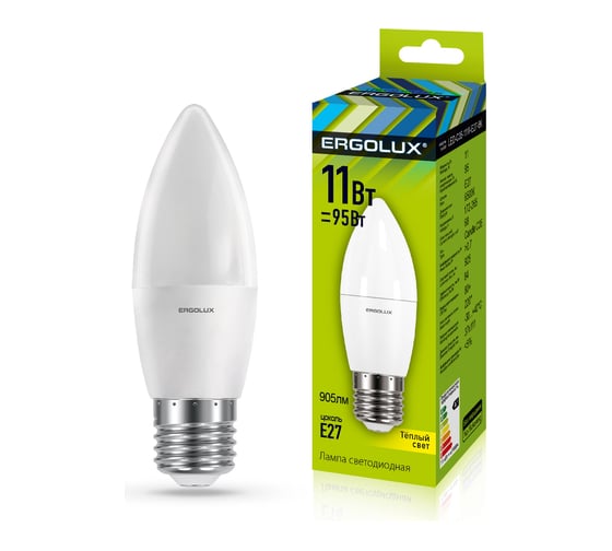 Электрическая светодиодная лампа Ergolux LED-C35-11W-E27-3K Свеча 11Вт E27 3000K 13621 1