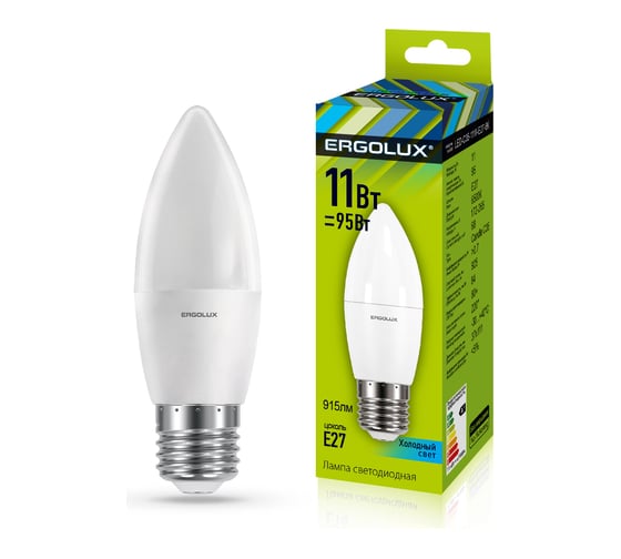 Электрическая светодиодная лампа Ergolux LED-C35-11W-E27-4K Свеча 11Вт E27 4500K 13622 1