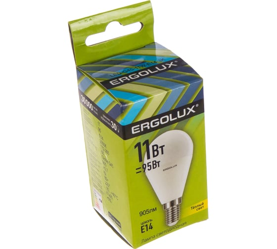 Электрическая светодиодная лампа Ergolux LED-G45-11W-E14-3K Шар 11Вт E14 3000K 13627