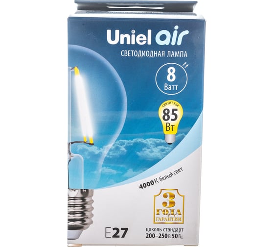 Светодиодная лампа Uniel LED-A60-8W/NW/E27/CL GLA01TR Форма A, прозрачная UL-00002212