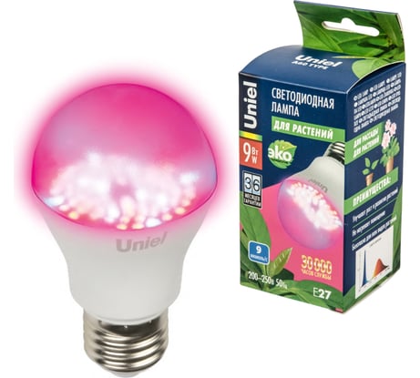 Светодиодная лампа для растений Uniel LED-A60-9W/SP/E27/CL ALM01WH 9645