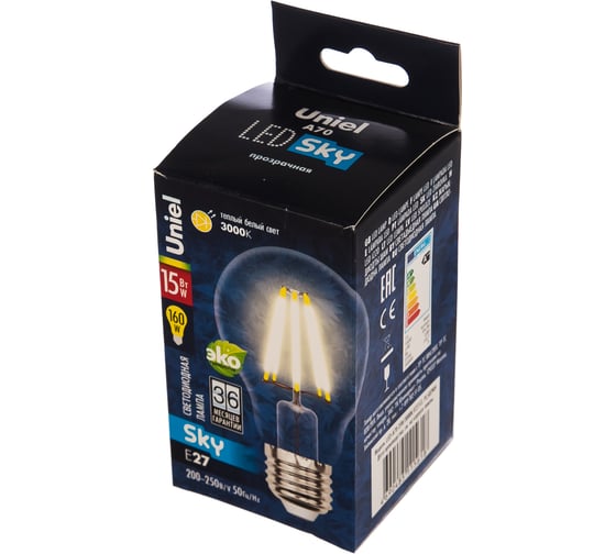 Светодиодная лампа Uniel LED-A70-15W/3000K/E27/CL PLS02WH Форма A, прозрачная UL-00004868