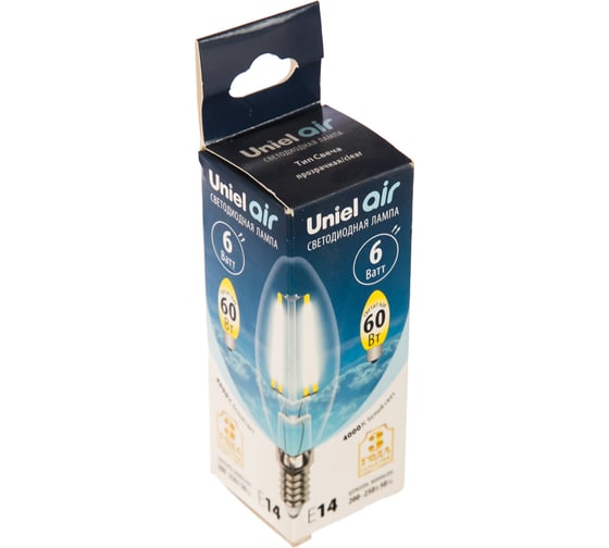 Светодиодная лампа Uniel LED-C35-6W/NW/E14/CL GLA01TR Форма свеча, прозрачная UL-00002198