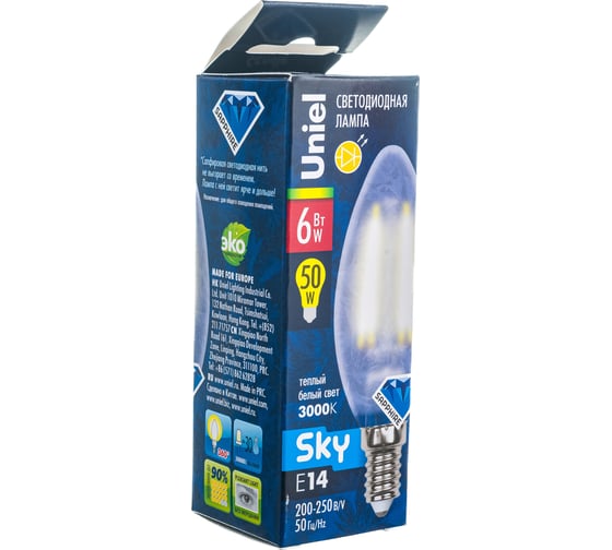 Светодиодная лампа Uniel LED-C35-6W/WW/E14/FR PLS02WH Форма свеча, матовая UL-00000305