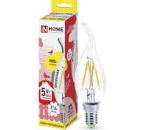 Светодиодная лампа IN HOME LED-СВЕЧА НА ВЕТРУ-deco 5Вт 230В Е14 3000К 450Лм 4690612007625