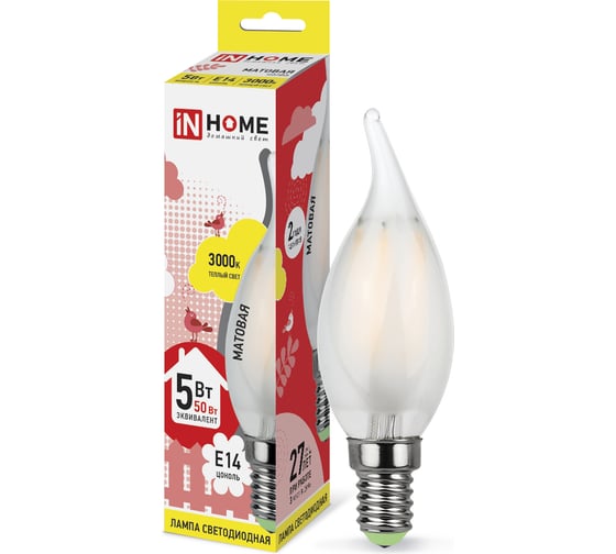 Светодиодная лампа IN HOME LED-СВЕЧА НА ВЕТРУ-deco 5Вт 230В 4690612006796