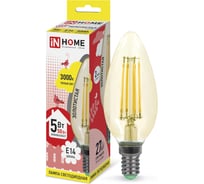 Светодиодная лампа IN HOME LED-СВЕЧА-deco 5Вт 230В Е14 3000К 450Лм золотистая 4690612007182
