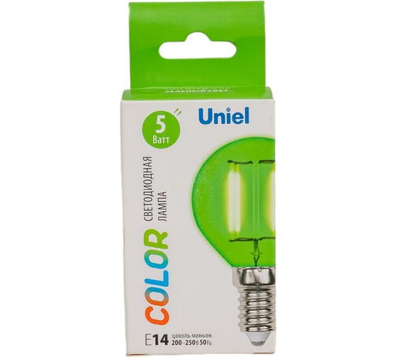 Лампа Uniel LED-G45-5W/GREEN/E14 GLA02GR светодиодная, форма шар UL-00002987