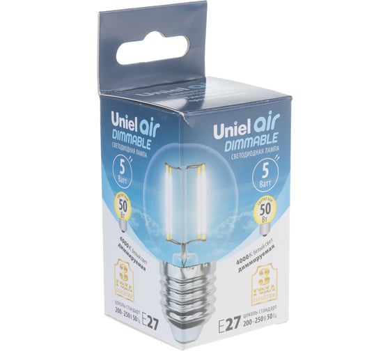 Лампа Uniel LED-G45-5W/NW/E27/CL/DIM GLA01TR светодиодная диммируемая UL-00002871