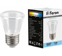 Светодиодная лампа FERON 1W 230V E27 6400K, LB-372 25908