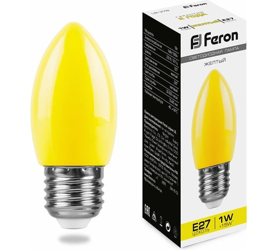 Светодиодная лампа FERON 1W 230V E27 желтый, LB-376 25927