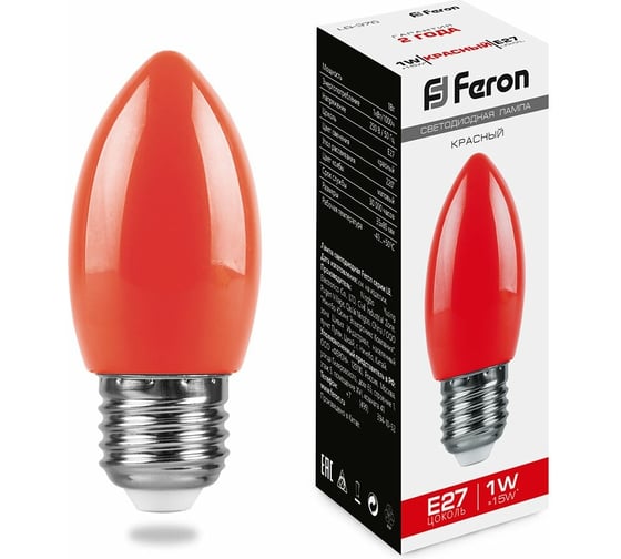 Светодиодная лампа FERON 1W 230V E27 красный, LB-376 25928