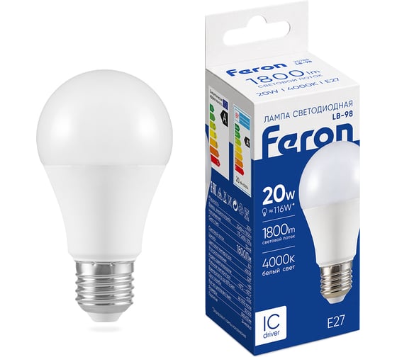 Светодиодная лампа FERON 20W 230V E27 4000K, LB-98 25788