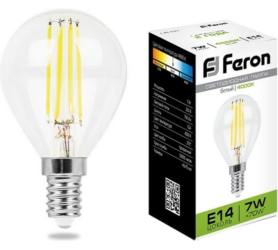 Светодиодная лампа FERON 7W 230V E14 4000K, LB-52 25875