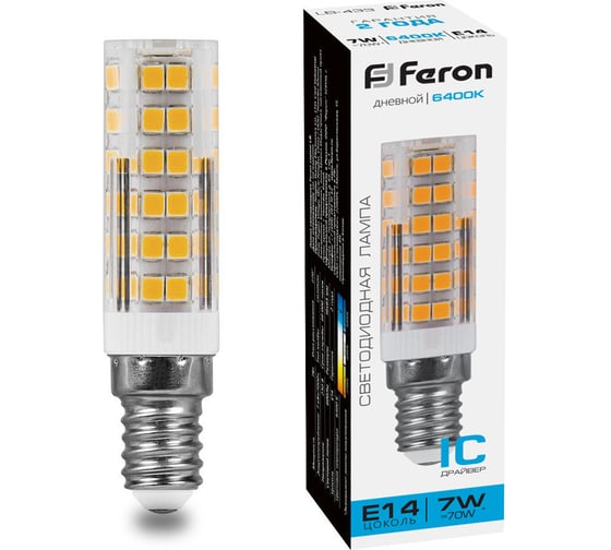 Светодиодная лампа FERON 7W 230V E14 6400K, LB-433 25986 15928652