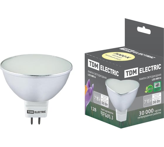 Светодиодная лампа TDM MR16-7 Вт-12 В -3000 К–GU 5,3 SMD SQ0340-0061