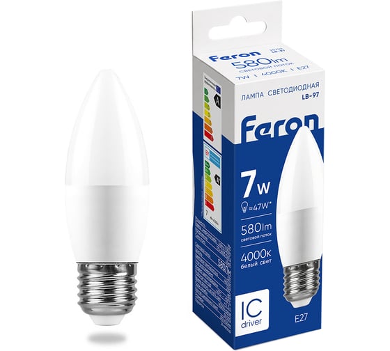 Светодиодная лампа FERON 7W 230V E27 4000K, LB-97 25759