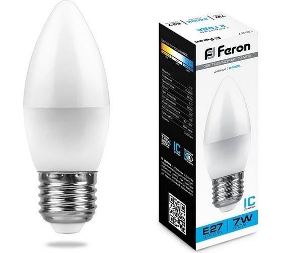 Светодиодная лампа FERON 7W 230V E27 6400K, LB-97 25883 1