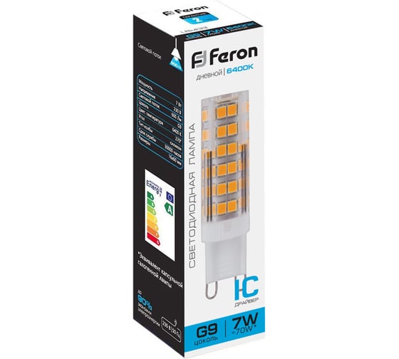 Светодиодная лампа FERON 7W 230V G9 6400K, LB-433 25768