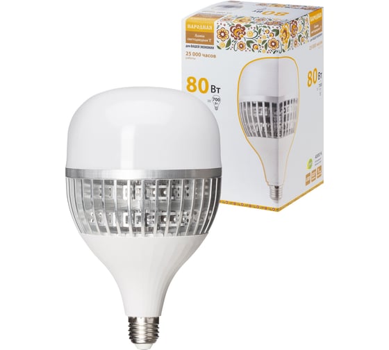 Светодиодная лампа TDM ELECTRIC T-80 Вт-230 В-4000 К–E27 (130x223 мм) НАРОДНАЯ SQ0340-1650
