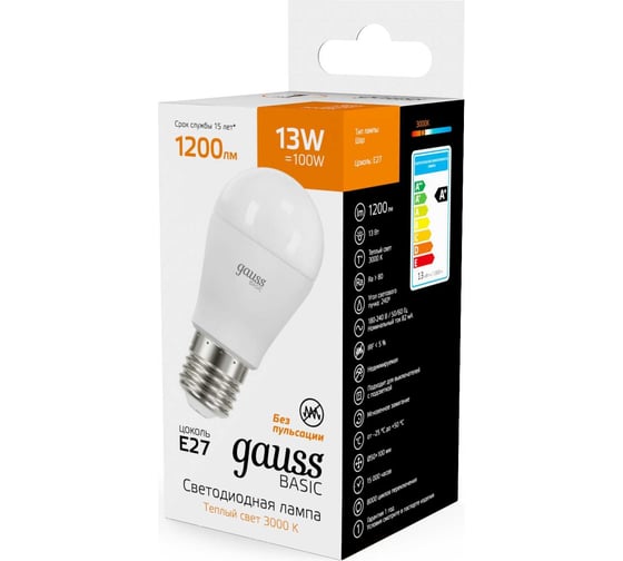 Лампа Gauss  Basic Шар 13W 1200lm 3000K E27 LED 10502132