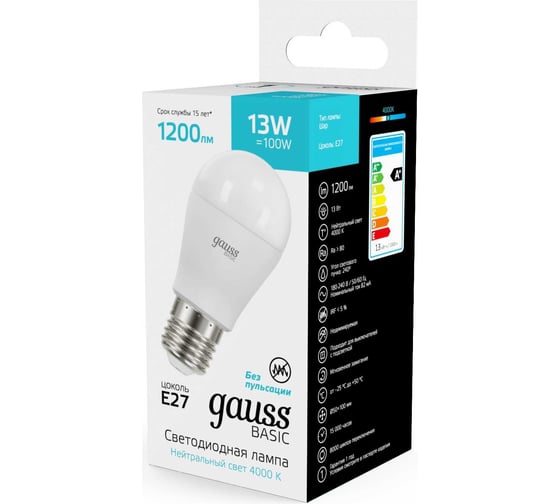 Лампа Gauss  Basic Шар 13W 1200lm 4000K E27 LED 10502232