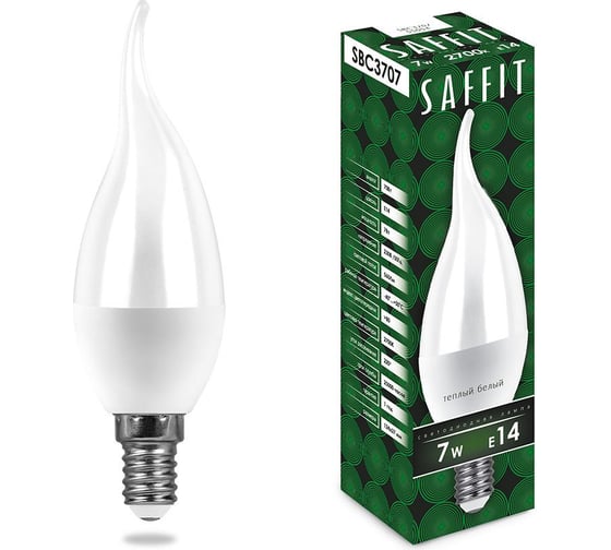 Светодиодная лампа SAFFIT 7W 230V E14 2700K свеча на ветру, SBC3707 55054
