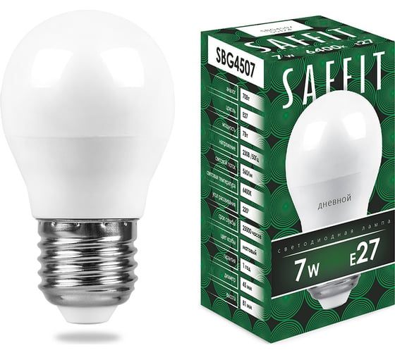 Светодиодная лампа SAFFIT 7W 230V E27 6400K, SBG4507 55124 15928434